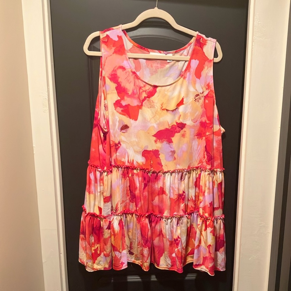Susan Graver Pink and Red Tiered Tunic Top